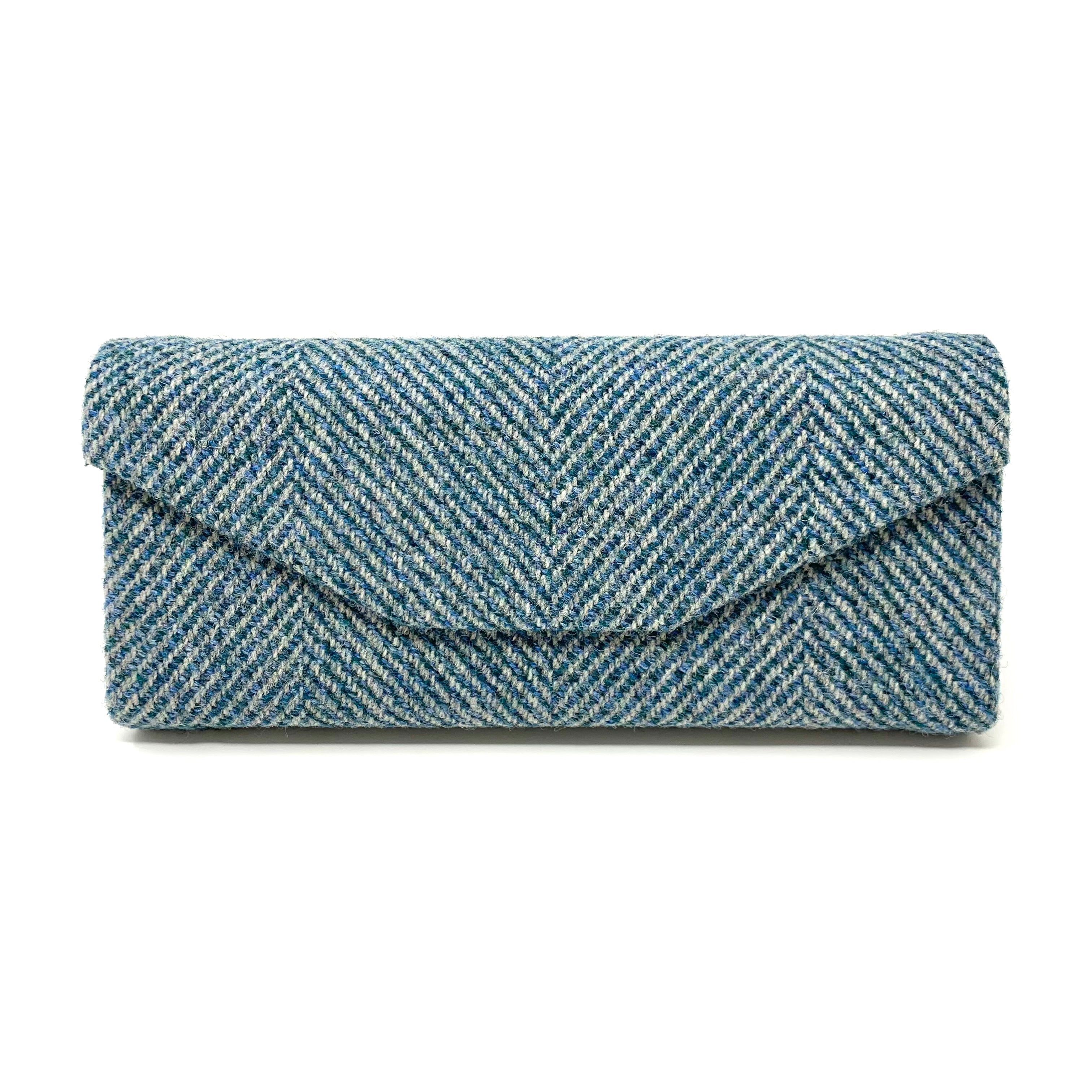 Blue Herringbone Glasses Case