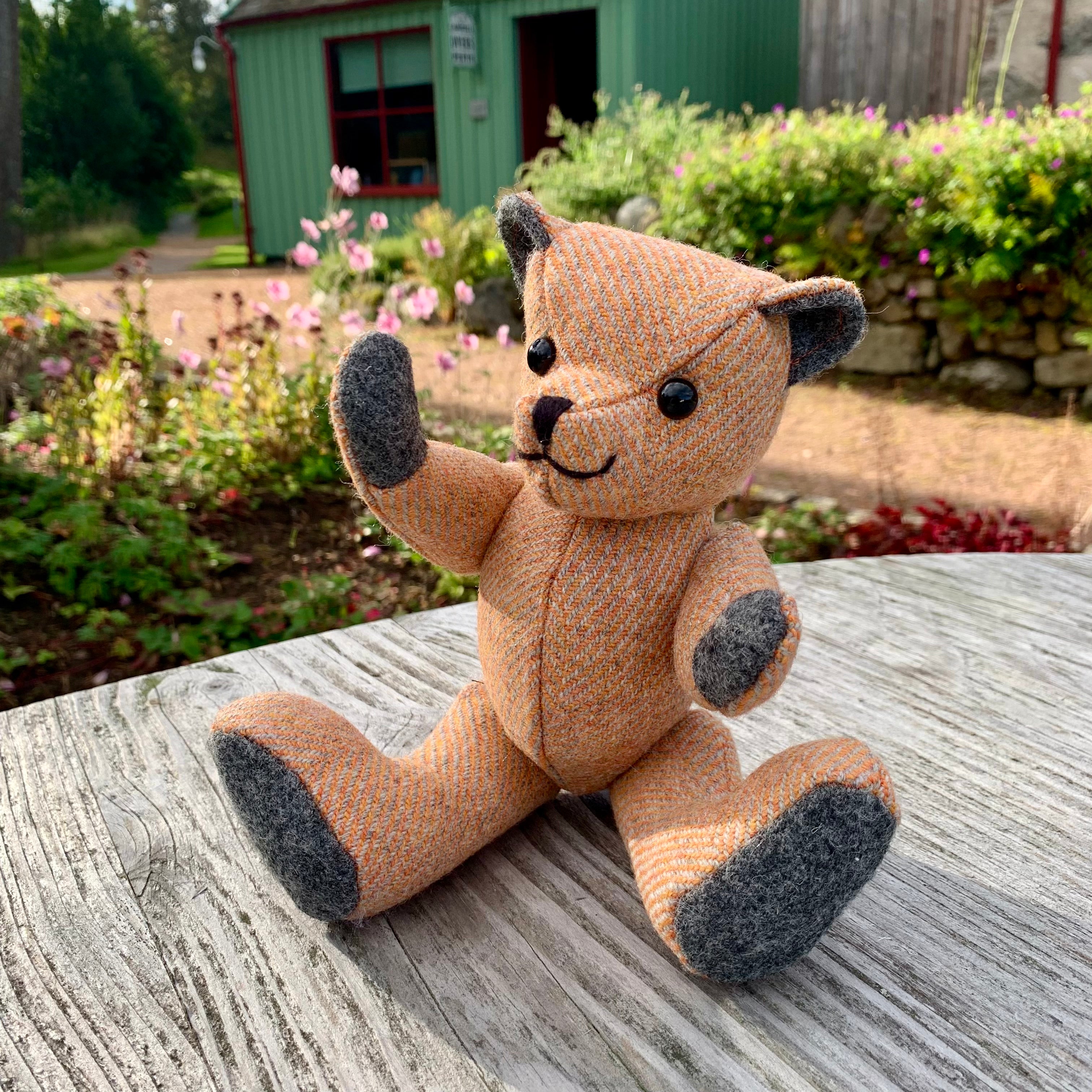 Orange Herringbone Teddy Bear - Small