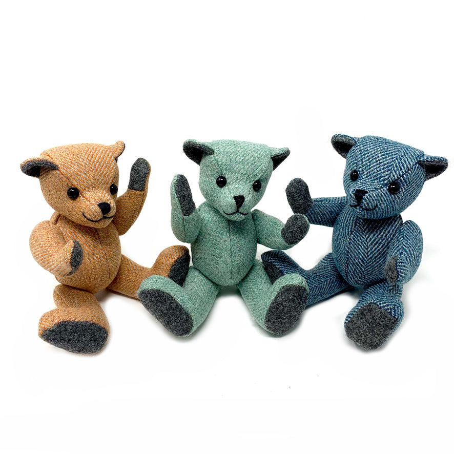 Blue Herringbone Teddy Bear - Small