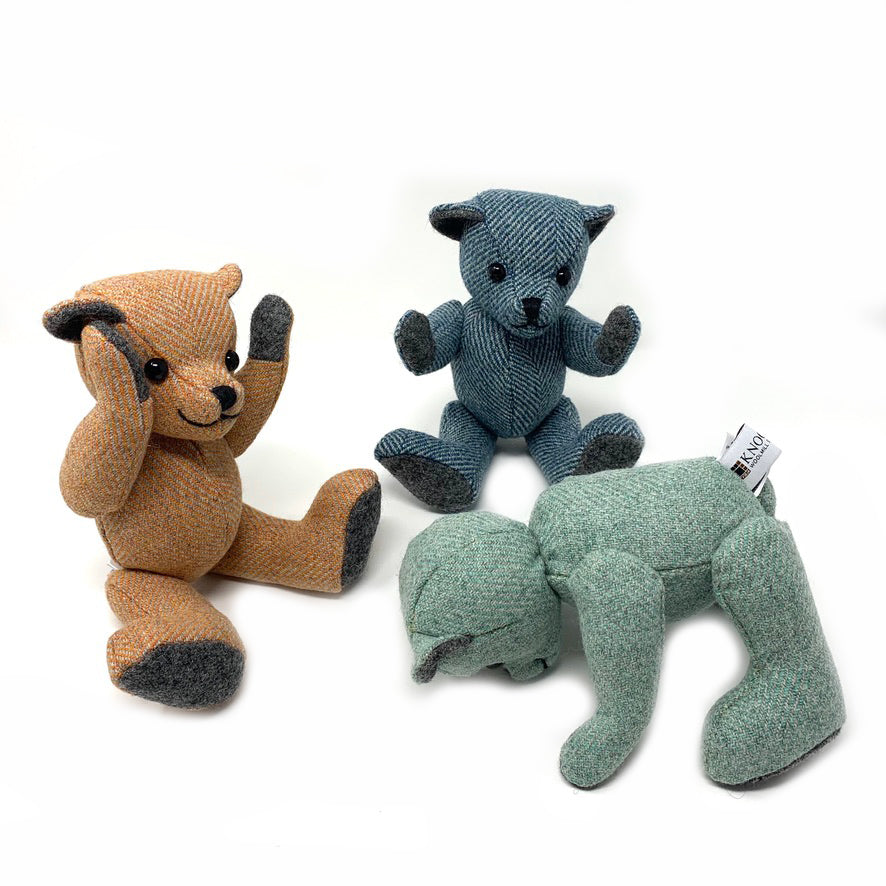 Blue Herringbone Teddy Bear - Small